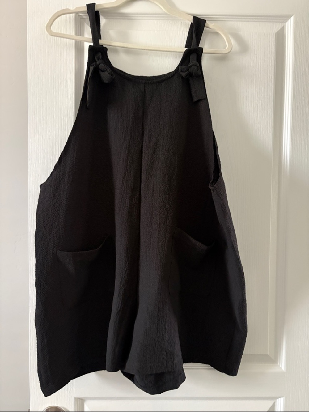 Black Textured Tie-Strap Pinafore Dress